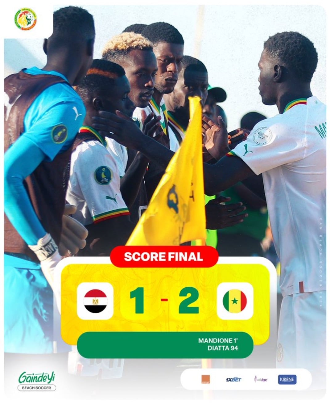 Can beach Soccer : Le Sénégal en finale après sa victoire contre l’Egypte sur le score de 2 buts à 1